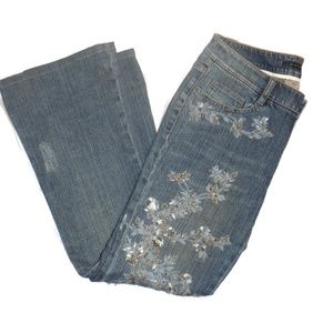 Tahari 31x29 Size 6 Mid Rise Floral Silver Sequin Jeans